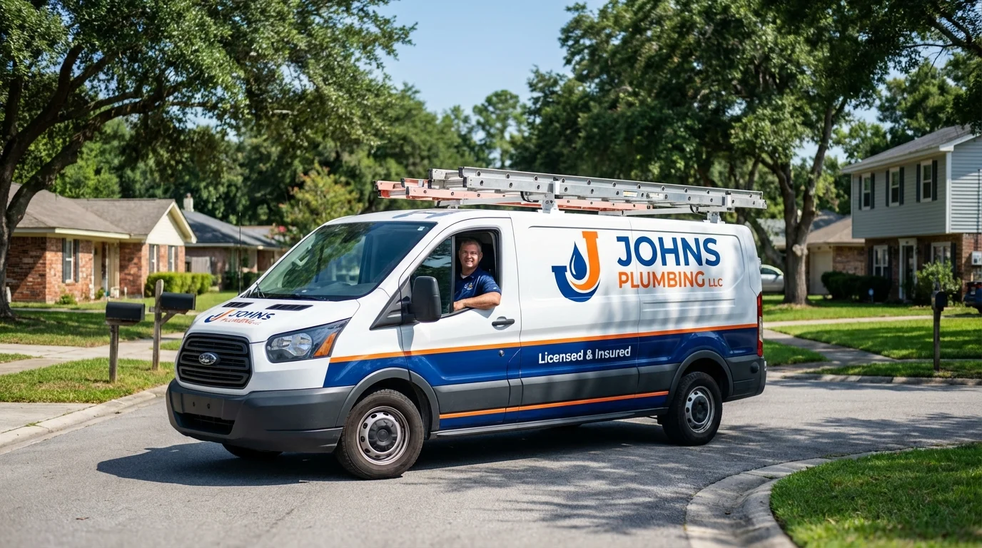 Johns Plumbing LLC service van in Williamsburg, VA