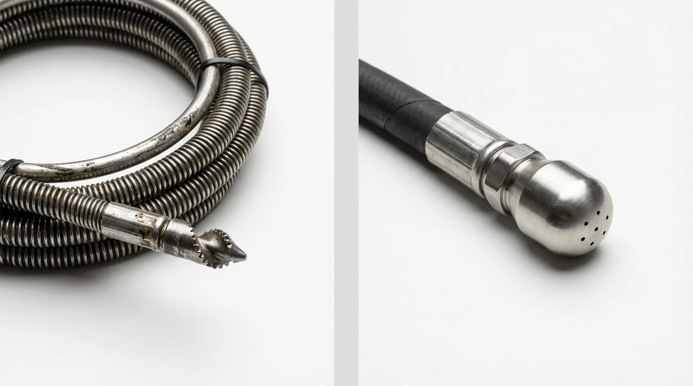 Drain snake cable and hydro jetting nozzle used for drain cleaning in Williamsburg, VA