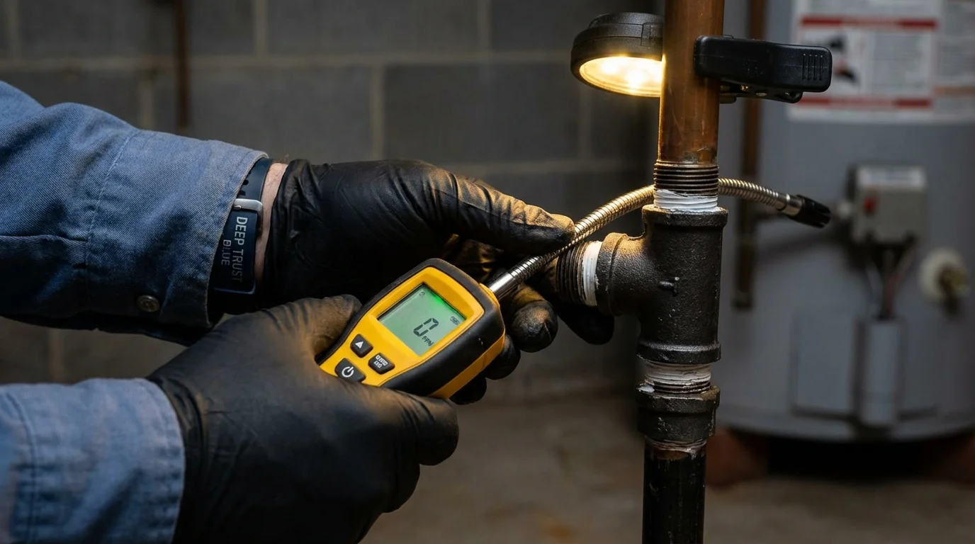 Gas leak detection with electronic sniffer by Johns Plumbing LLC in Williamsburg